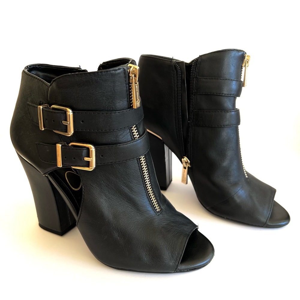 Jessica Simpson Peep Toe Boots with Accent Gold Buckles & Zippers